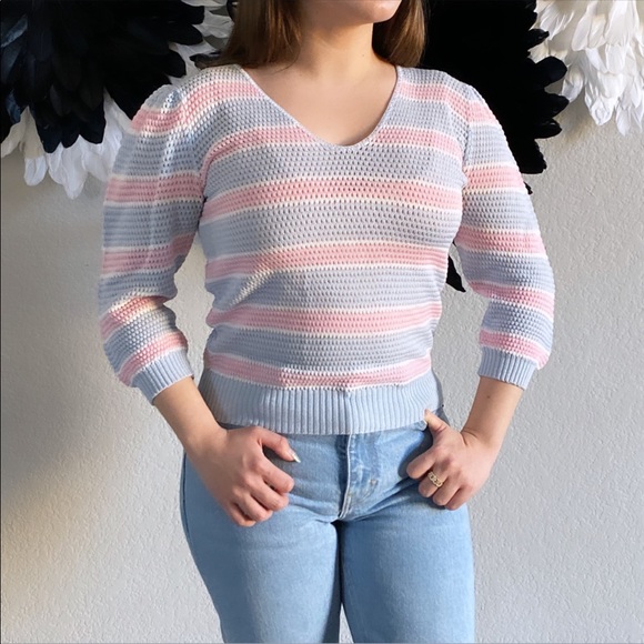 Adorable Vintage Pink and Blue Knit Sweater Top - Picture 2 of 2